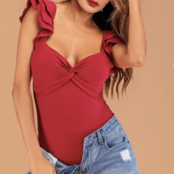 2 left. 💋Red Ruffle Bodysuit 🥀 - Picture 4 of 6